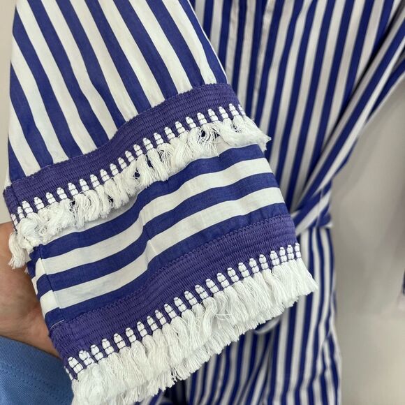 J Crew Belted Cotton Poplin Tunic Dress in Stripe Blue White 6 - Picture 11 of 12